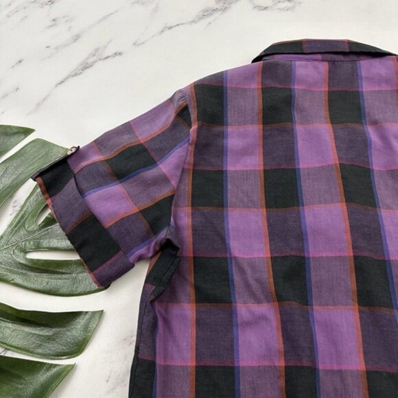 AM Casuals Womens Vintage Top Size M Purple Black Plaid Pinup Retro Button Up - Picture 11 of 12